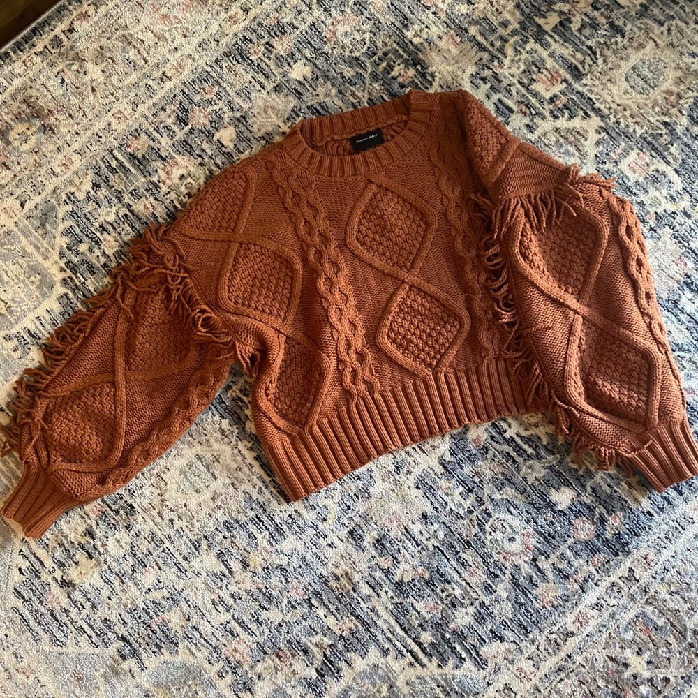 Burnt orange fringe sweater